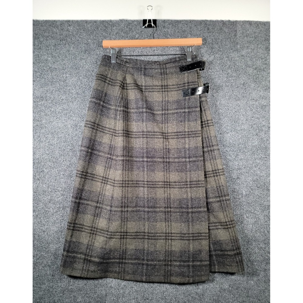 Celtic & Co Celt Kilt Skirt Size 8 Wool Plaid Wrap Belted Scotland Leather Strap
